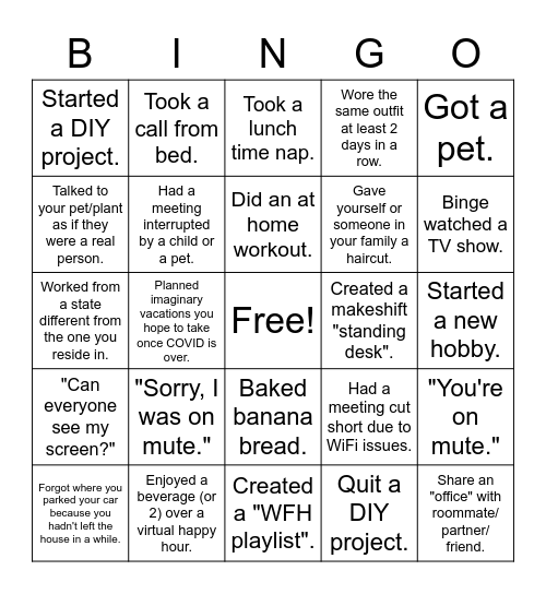 UP Team Bingo Card