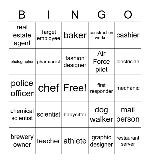 Goods and Services Bingo Card