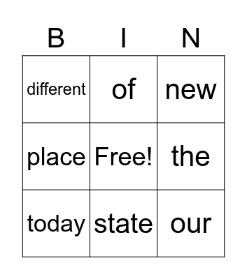 High Frequency Words February Bingo Card