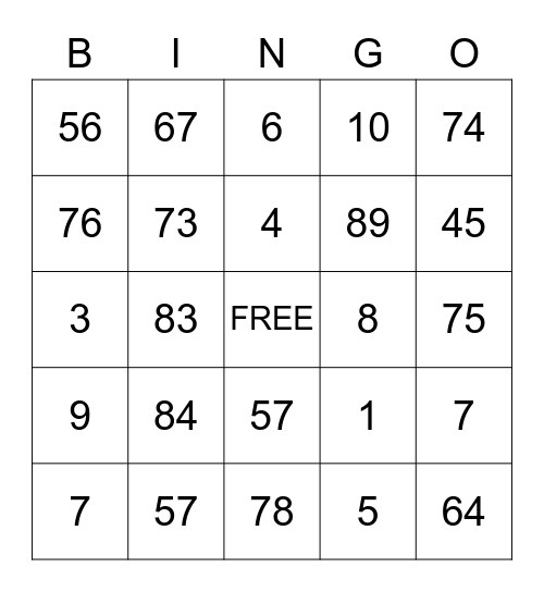 1-100 Bingo Card