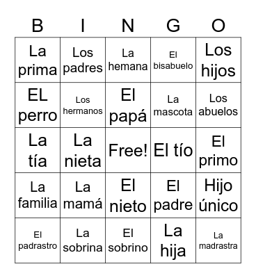 Mi familia loca Bingo Card