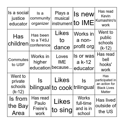 Critical Analysis of Urban Schooling Bingo Card