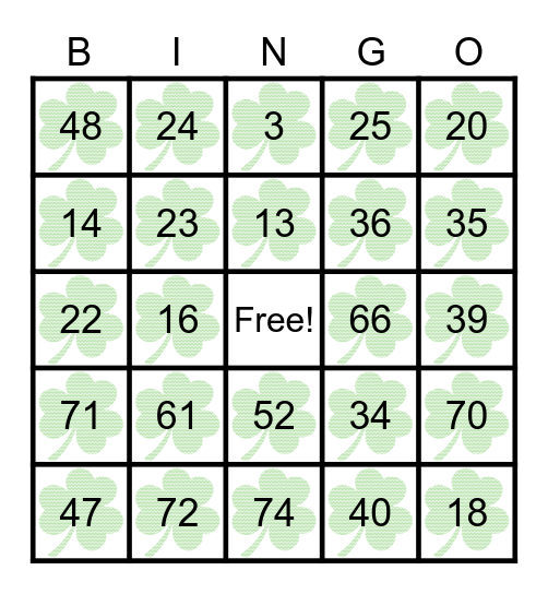 St. Patrick's Day Bingo Card