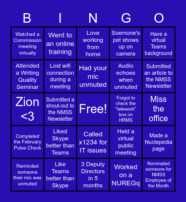 DUWP Bingo Card