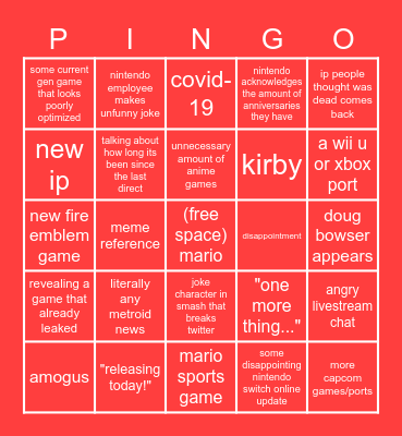 painful nintendo direct bingo Card