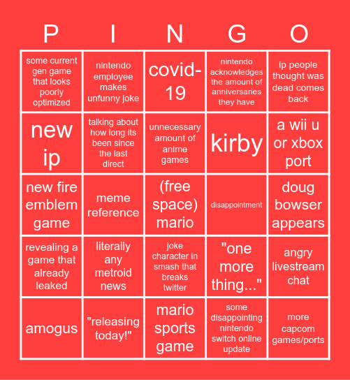 painful nintendo direct bingo Card