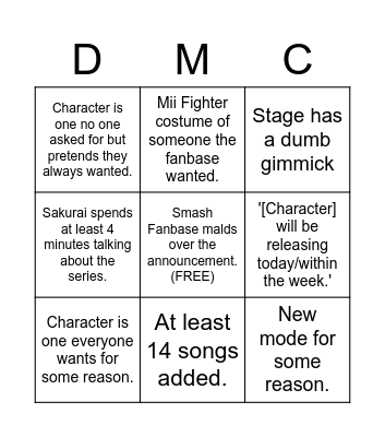 SUPER SMASH BROS SUPER LIGHTING ROUND Bingo Card