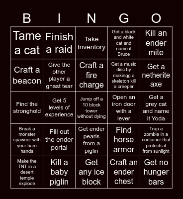 Minecraft Bingo 192007 Bingo Card