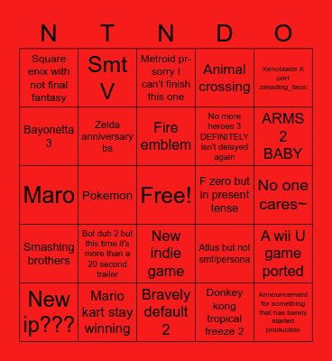 Nintendo hates you Bingo Card