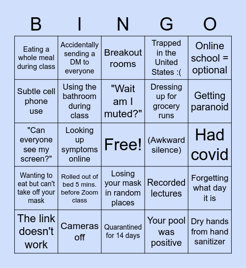 Not in the middle of a Panorama: College Edition Bingo Card