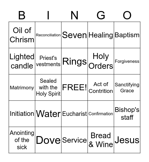 Seven Sacraments Bingo Card