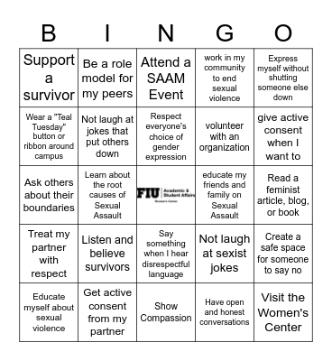 Sexual Assault Awareness Month Bingo Card