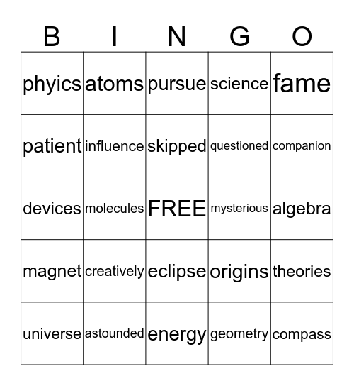 Albert Einstein Bingo Card