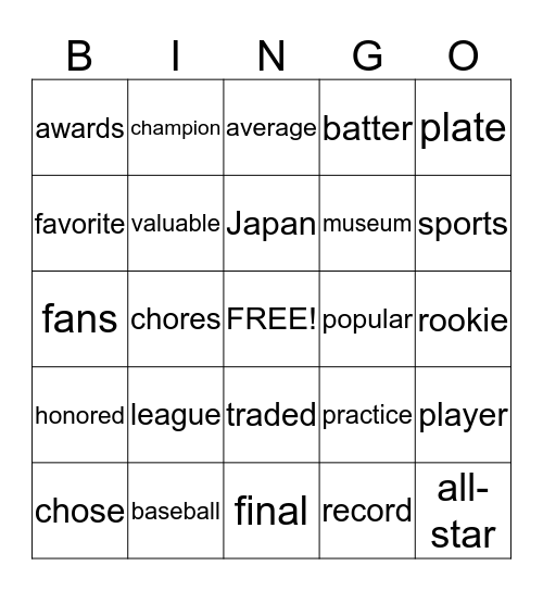 Ichirio Suzuki Bingo Card