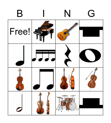 Instrument and Rhythm Bingo Card
