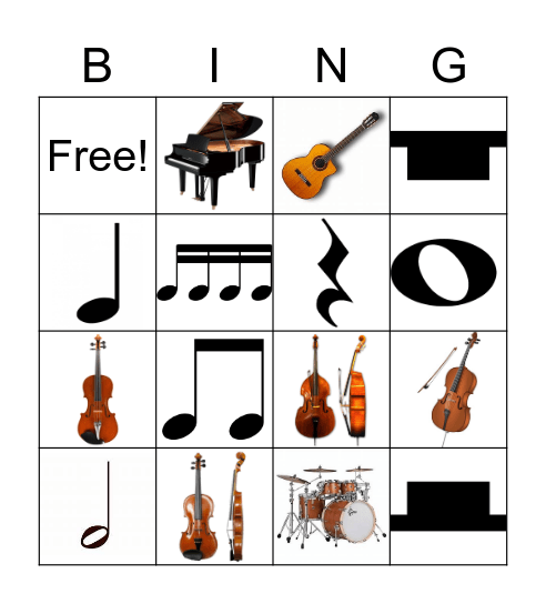 Instrument and Rhythm Bingo Card
