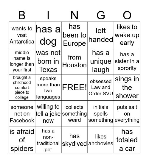 AOII Bid Day Spring 2015 Bingo Card