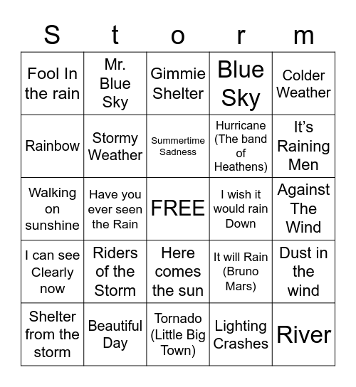 Weather  The Bingo Card