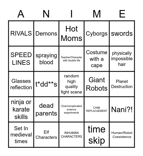 Should I watch This Anime Bingo Card