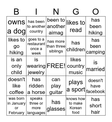 Find Someone Who  Bingo Card