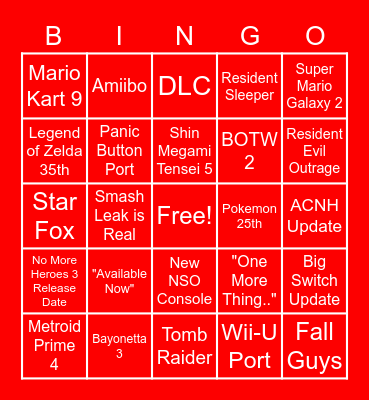 Nintendo Direct Feb. 17 Bingo Card
