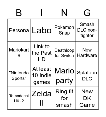 Nintendo Direct Bingo Card