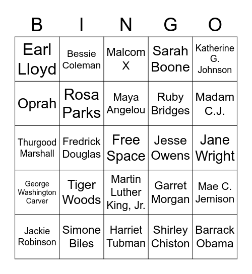 Black History Month Bingo Card