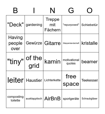 Tiny house bingo Card