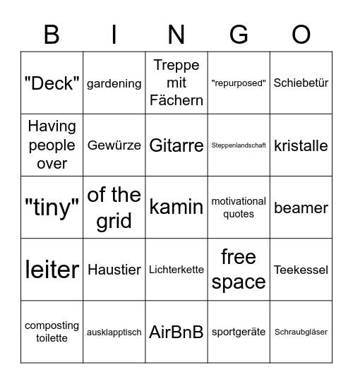 Tiny house bingo Card