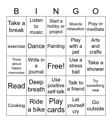 Coping Bingo Card