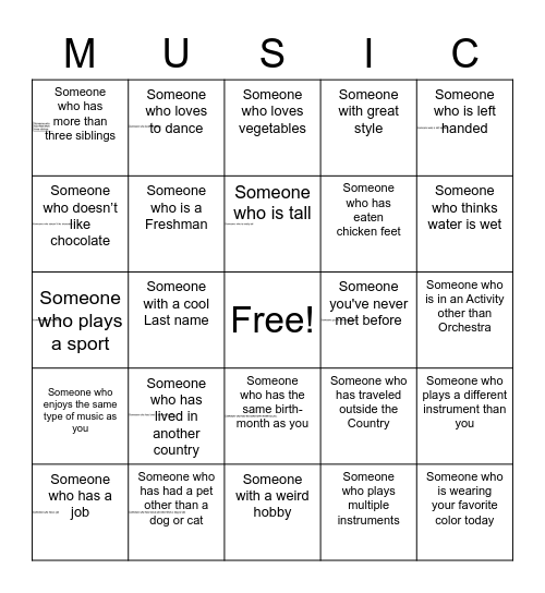 Orchestra Bingo Card