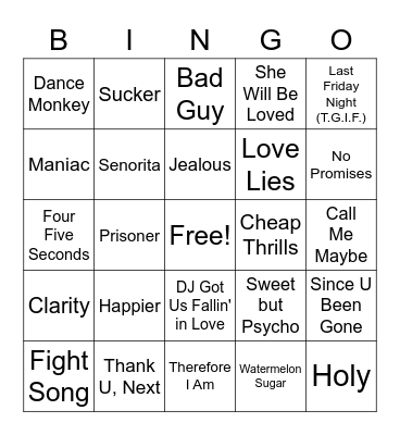 Pop Bingo Card