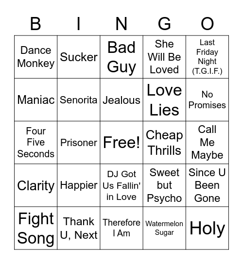 Pop Bingo Card