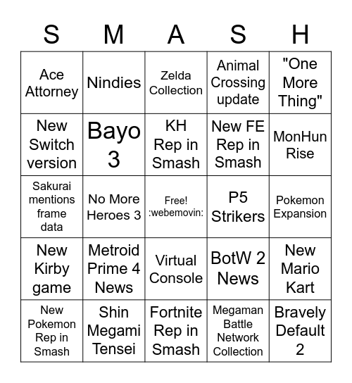 Smash Direct 2/17 Bingo Card