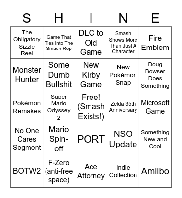 Nintendo Direct Bingo Card