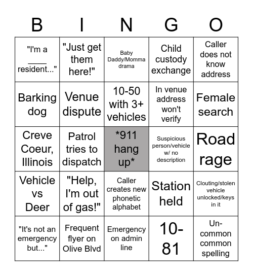 DISPATCH BINGO Card