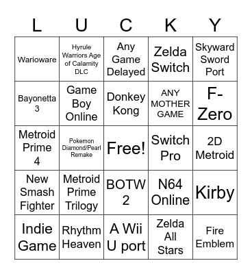 Lucky Group Nintendo Direct Bingo (Feb 2021) Bingo Card
