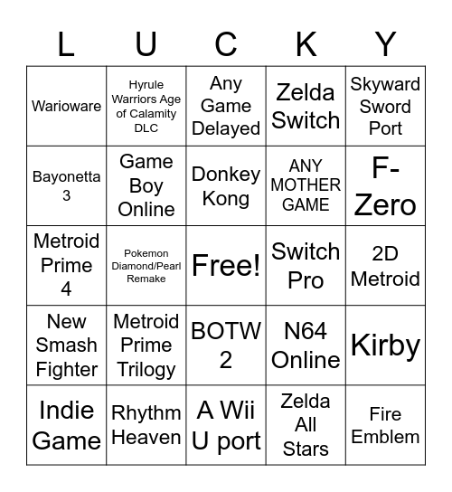 Lucky Group Nintendo Direct Bingo Feb 2021 Bingo Card