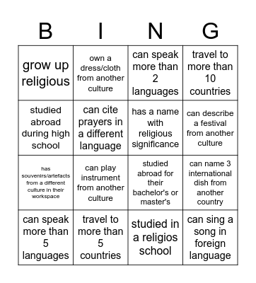 Find someone who Bingo Card