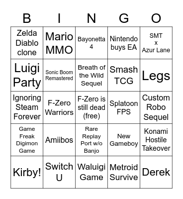 Nintendo Direct Reveals Bingo Card