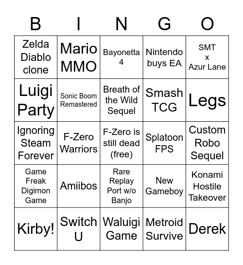 Nintendo Direct Reveals Bingo Card