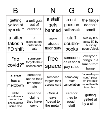 Helping Hands Bingo Card