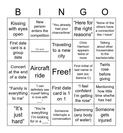 The Bachelor Bingo Card