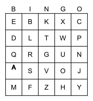 Uppercase Letters Bingo Card