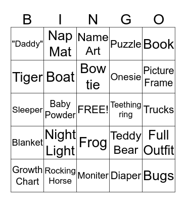 Baby Shower Bingo Card