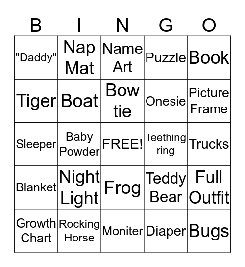 Baby Shower Bingo Card
