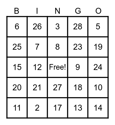 4th Floor Bingo Card