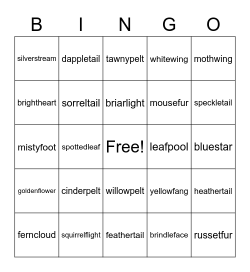 She  warrior cats Bingo Card