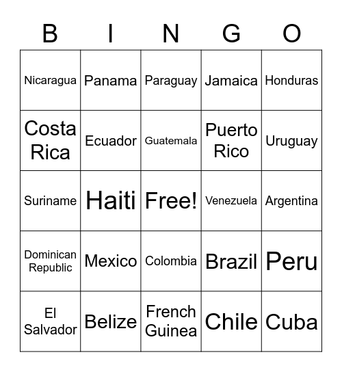 Latin America Bingo Card