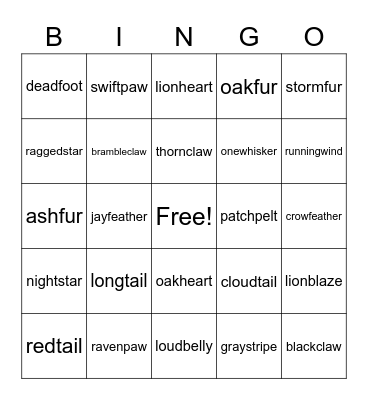 warrior cat toms Bingo Card